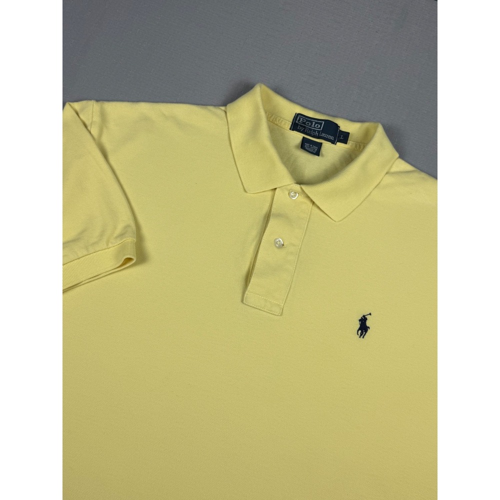 Polo Ralph Lauren Mens Large Yellow Short Sleeve Cotton Pique Polo Shirt